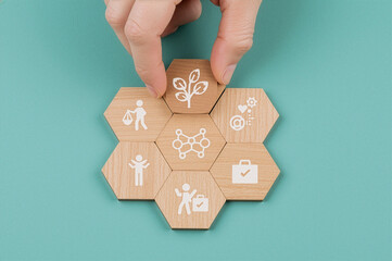 Holistic wellness concept with hexagonal blocks