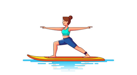 Fototapeta premium Woman Practicing Yoga On A Paddleboard, Healthy Lifestyle And Body Balance Concept