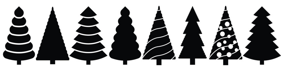 Christmas-Tree. Christmas Tree Black Icon. Fir Tree Illustration. x-mas Symbol. Logo. Isolated Variations.