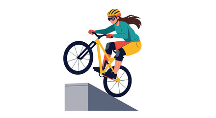 Woman Rides Bike Over Obstacle in Sport Illustration with Artistic Design