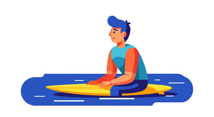 Young Surfer Waiting On His Surfboard In The Ocean, Isolated On Black Background