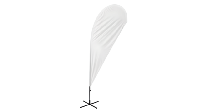 White teardrop flag on a stand