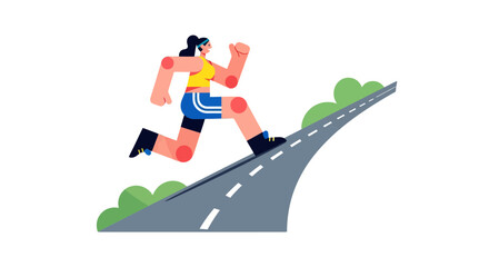 Woman Running Uphill: Energetic Illustration of Physical Activity and Determination