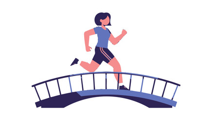 Woman Runs Across a Bridge, Showcasing Fitness and Athletic Endeavors in Color