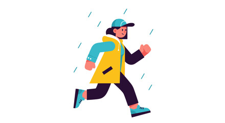 Woman Runs Energetically During A Rainy Day And Shows Optimism Despite the Weather