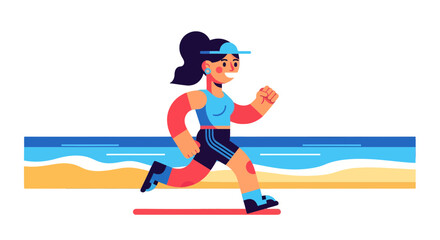 Woman Runs Energetically During Sunny Day Representing Health Lifestyle and Wellness