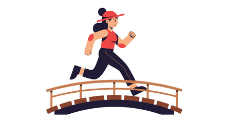 Woman Runs Over Decorative Bridge in a Dynamic Display of Movement and Exuberance