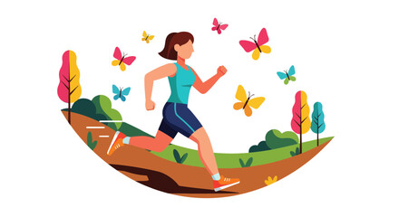 Woman Runs Through Nature Surrounded by Butterflies, A Colorful and Joyful Scene