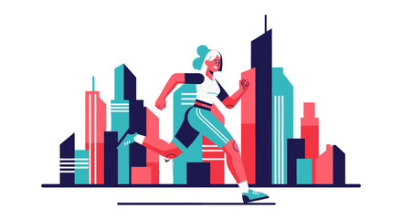 Woman Runs Through Urban Landscape, Representing Fitness And Modern Lifestyle Elements