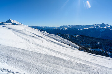 The slope of the mountain.