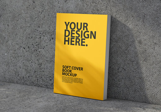 Portrait Soft cover book mockup with shadows from plant