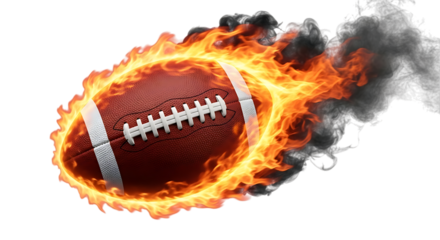 American Football in Flames and Smoke on Black Background sport game isolated on a transparent background