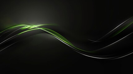 Dynamic green light waves on a dark background. Abstract futuristic design with flowing energy and motion concept