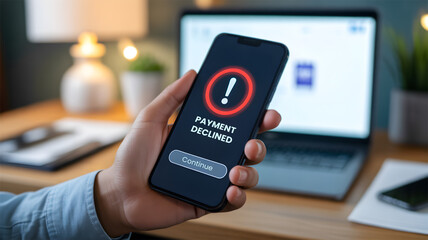Payment Declined Notification on Mobile Banking App Concept of Transaction Error and Card Issue Alert