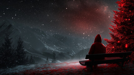 winter night solitude in red light