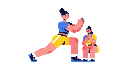 Obraz premium Woman Demonstrating Lunges While Another Woman Watches, Illustration on Black Background