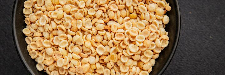 Orecchiette small pasta drum wheat pasta Italian food tasty snack fresh delicious gourmet food table setting rustic top view copy space