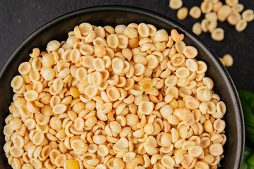 Orecchiette small pasta drum wheat pasta Italian food tasty snack fresh delicious gourmet food table setting rustic top view copy space