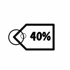 Illustration of a black and white sale tag showing a forty percent discount with circular accents