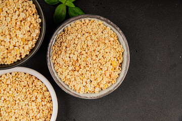 Orecchiette small pasta drum wheat pasta Italian food tasty snack fresh delicious gourmet food table setting rustic top view copy space