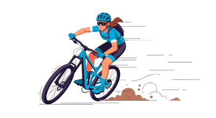 Obraz premium Woman Mountain Biking Through Darkness: Vector Illustration of Adventure and Speed