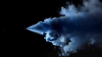 Dynamic blue smoke cloud isolated on black background. Abstract creative effect with swirling white vapor footage. - Powered by Adobe