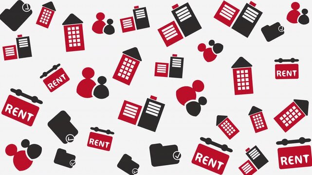 Rental Agreement Documents, Calculator, and Tenants Icons, Business Finance Illustration with Flat Design and Red-Black Theme