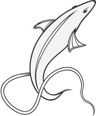 Graceful eel or dolphin gracefully swims upwards with flowing tail and sleek fins, evoking aquatic wonder and ocean movement.