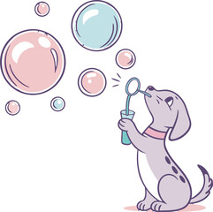 Adorable puppy joyfully blows colorful bubbles, creating magical moments of pure delight and playful innocence in a whimsical scene.