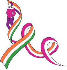 Woman with vibrant ribbon symbolizing national pride and unity, celebrating heritage with elegance and grace.