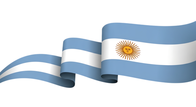 Waving Argentinian Flag with Sun Emblem on Black Background Argentina South America isolated on a transparent background
