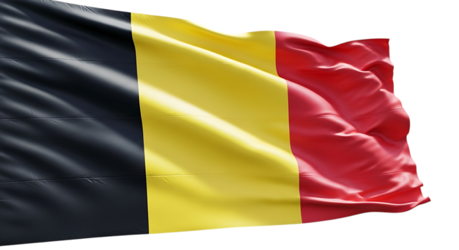 Waving Belgian Flag with Black Yellow and Red Stripes on Black Background Belgium Europe isolated on a transparent background
