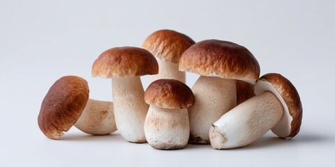 Fototapeta premium Fresh brown porcini mushrooms on white background