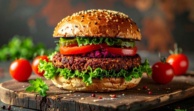 Veganer Linsenburger mit Rote-Bete-Hummus