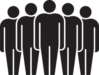 Five black human figures standing in a row group people vector illustration EPS file download.
