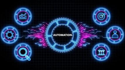 Automation Software concept as an innovation. Business, Technology, Internet and network concept. Digital animation glowing blue circuit lines, technology, data flow. - Powered by Adobe