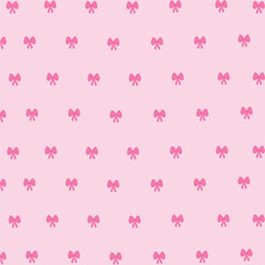 A delicate and charming seamless repeating pattern featuring small, stylized pink bows set against a soft, light pastel pink background.This design creates a sweet and tiled wallpaper or fabric effect