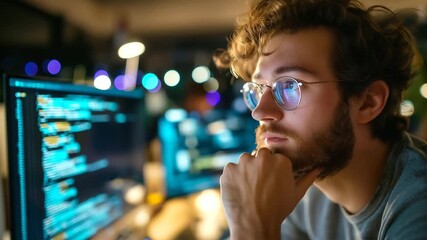 Developer recording software tutorial, code on monitor, professional lighting, concentration and clarity, education and technology, programming knowledge, innovation and learning,