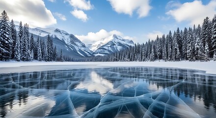 Ice patterns on frozen mountain lake