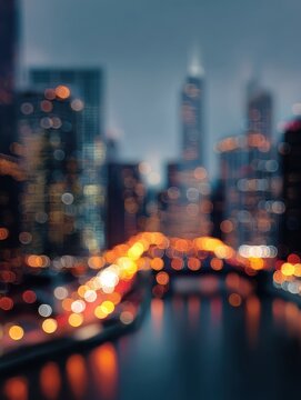 blurred bokeh chicago abstract cityscape skyline background no logos no brands ar 34