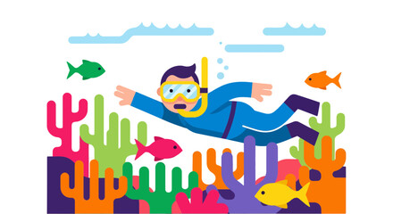 Fototapeta premium Underwater Exploration With A Diver Swimming Near Colorful Coral and Fishes