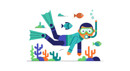 Underwater Exploration With A Diver, Fish, Water Plants and Diverse Underwater Life