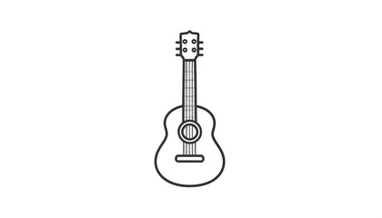 Simple line drawing of an acoustic guitar, centered and isolated on a plain white background
