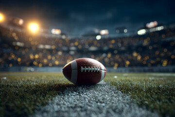 Football on centerline in illuminated stadium - sports atmosphere for game highlights