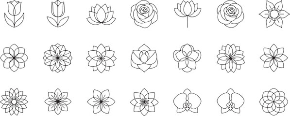 Minimalist line art flower icons Vector