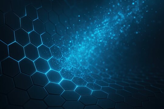 Futuristic digital grid with glowing blue lines and a burst of light particles.