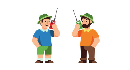 Two Outdoor Enthusiasts Communicate Via Radios On A Dark Abstract Background