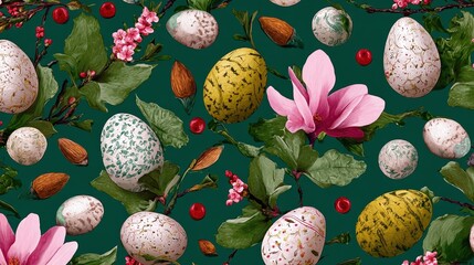 handdrawn seamless easter pattern with decorated eggs and festive ornaments ideal for spring backgrounds wallpapers textiles and wrapping paper