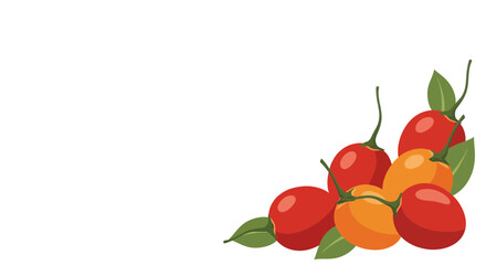 Obraz premium Vibrant Arrangement Of Fresh Tamarillos And Leaves on Plain White Background