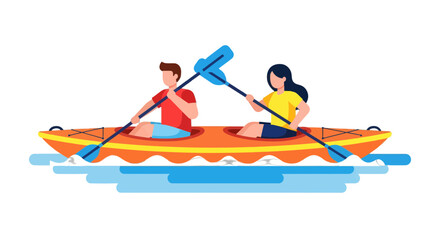 Two People Kayaking, Paddling Across the Water, Enjoying Outdoor Adventure Together